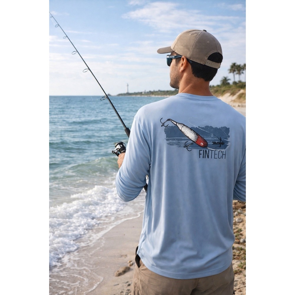 FINTECH Blue Stretch Long Sleeve Fishing T-Shirt Mens Size‎ XL